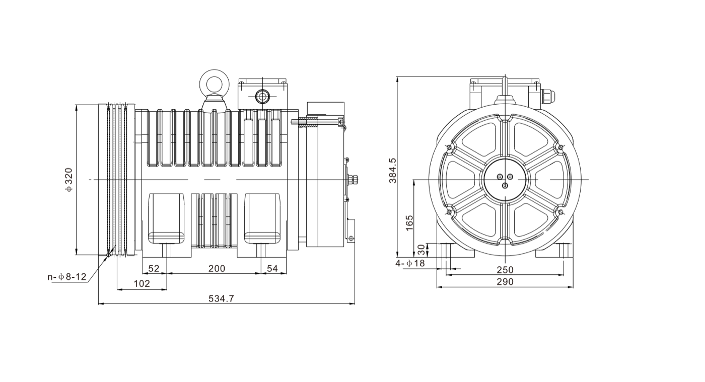 WTD2-P544-100D outline drawing — front and side views with dimensions